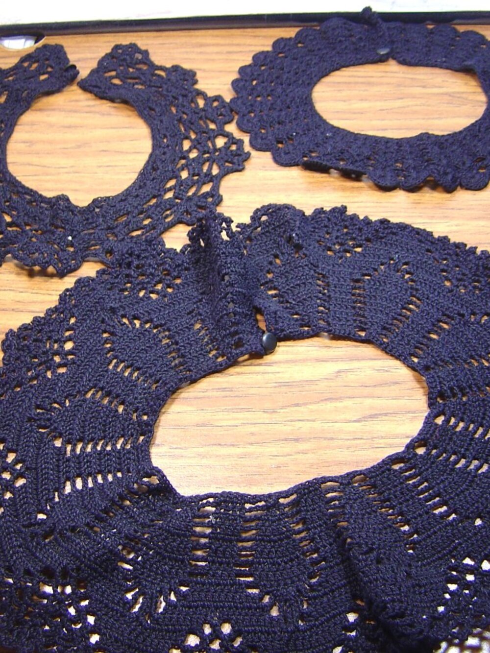 Lot of 3 handmade black crocheted collars--all different